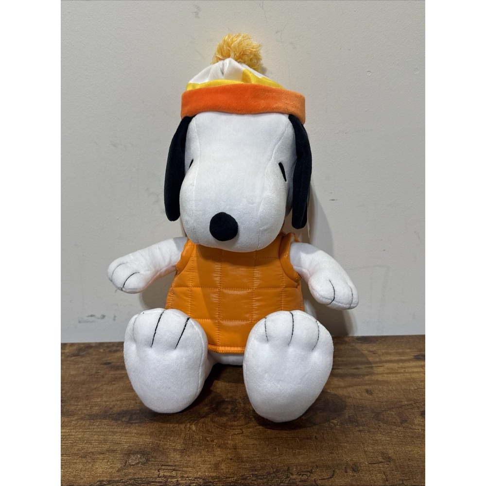 Peanuts Snoopy Orange Puffer Vest Fall Candy Corn Beanie 14" Plush 2025